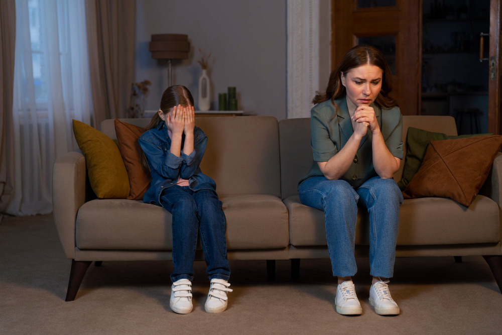 Young child receiving emotional abuse from parent at home