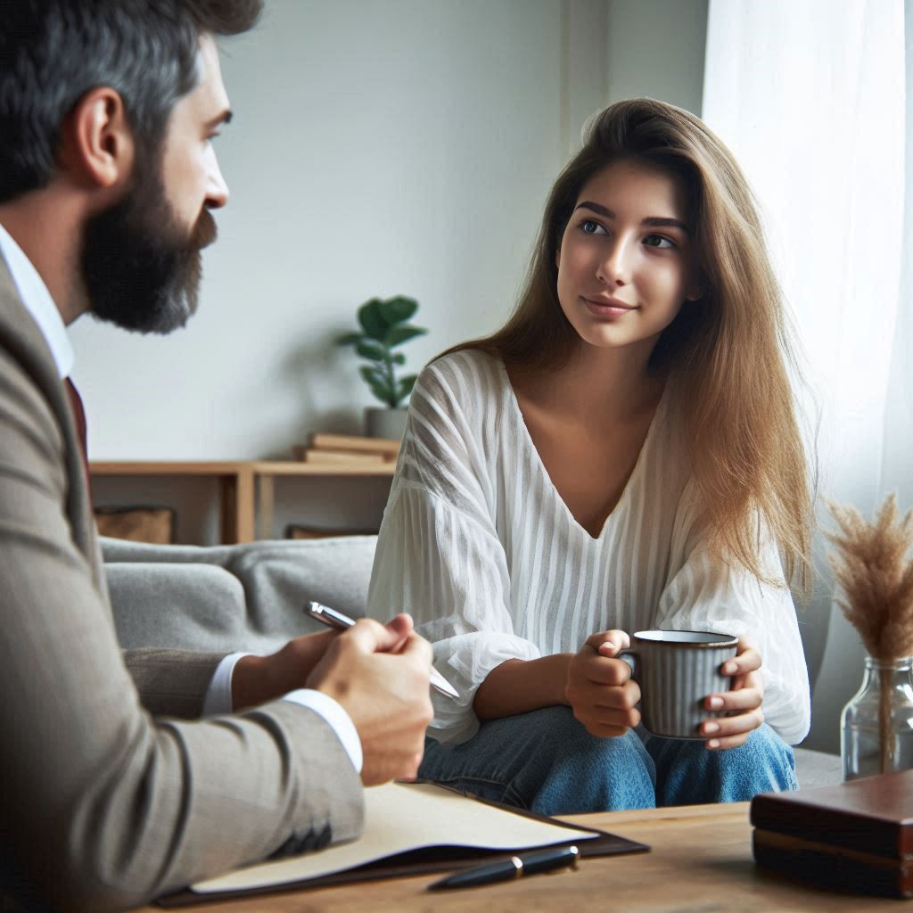 a lawyer talking to a young woman about conn appliances debt lawsuit