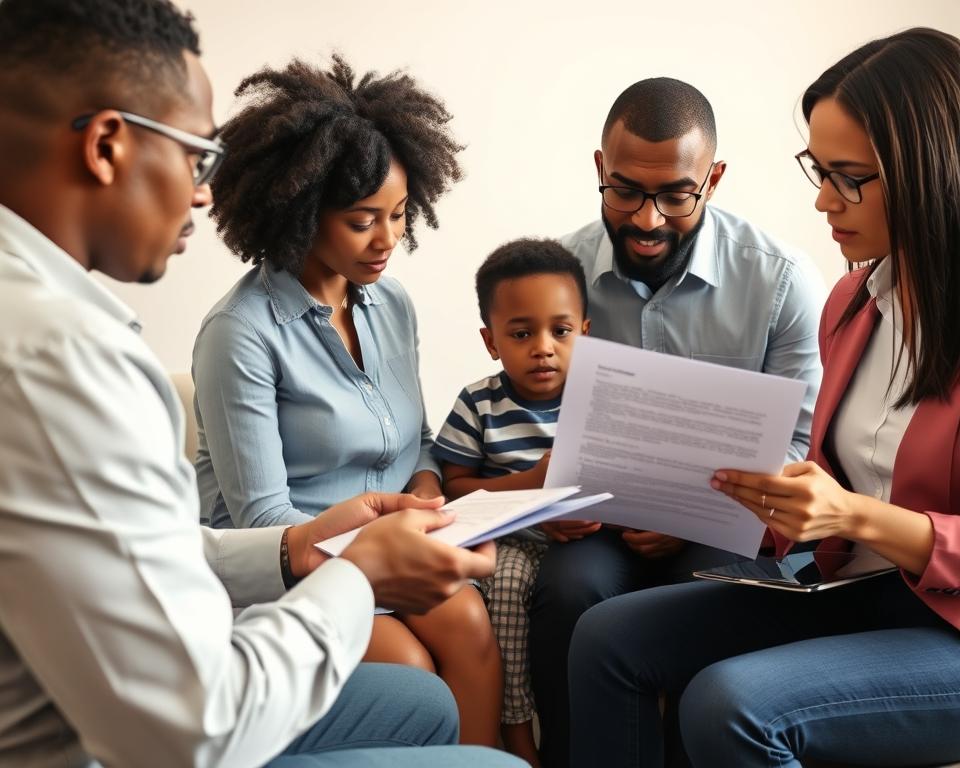 Family reviewing Medicaid exemption documents with an attorney to avoid medicaid estate recovery in texas