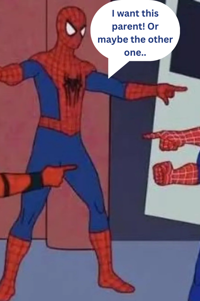 Spiderman pointing is separate directions