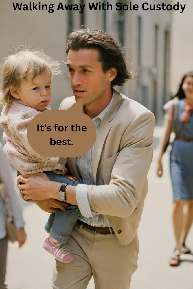 A man walking away holding a child