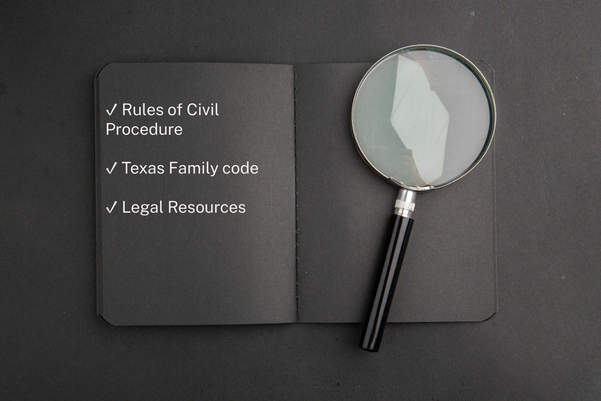 A magnifying glass with the words rules of civil procedure texas family resources.