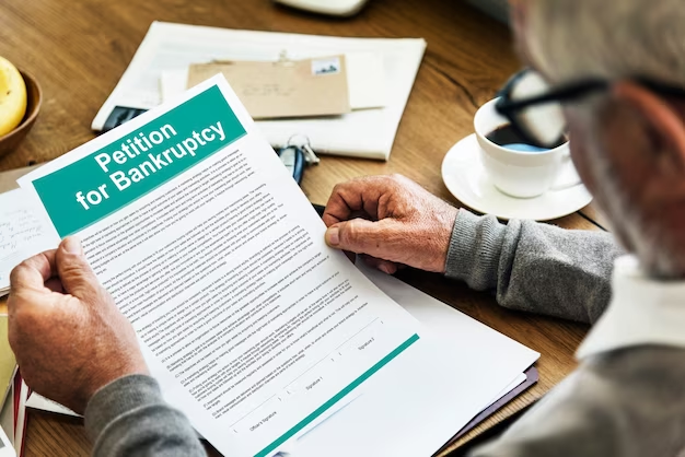 A man is holding a document with the word position for bankruptcy, specifically Chapter 7 in Texas.