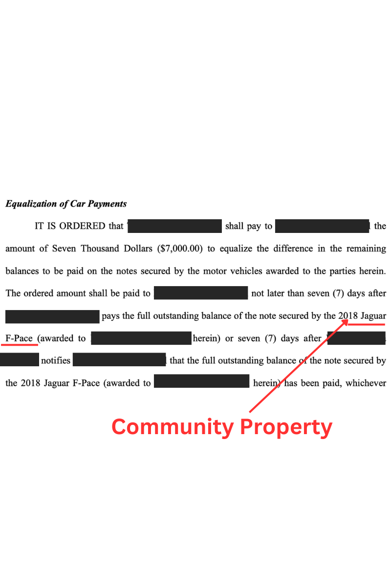 A document with the word community property written on it.