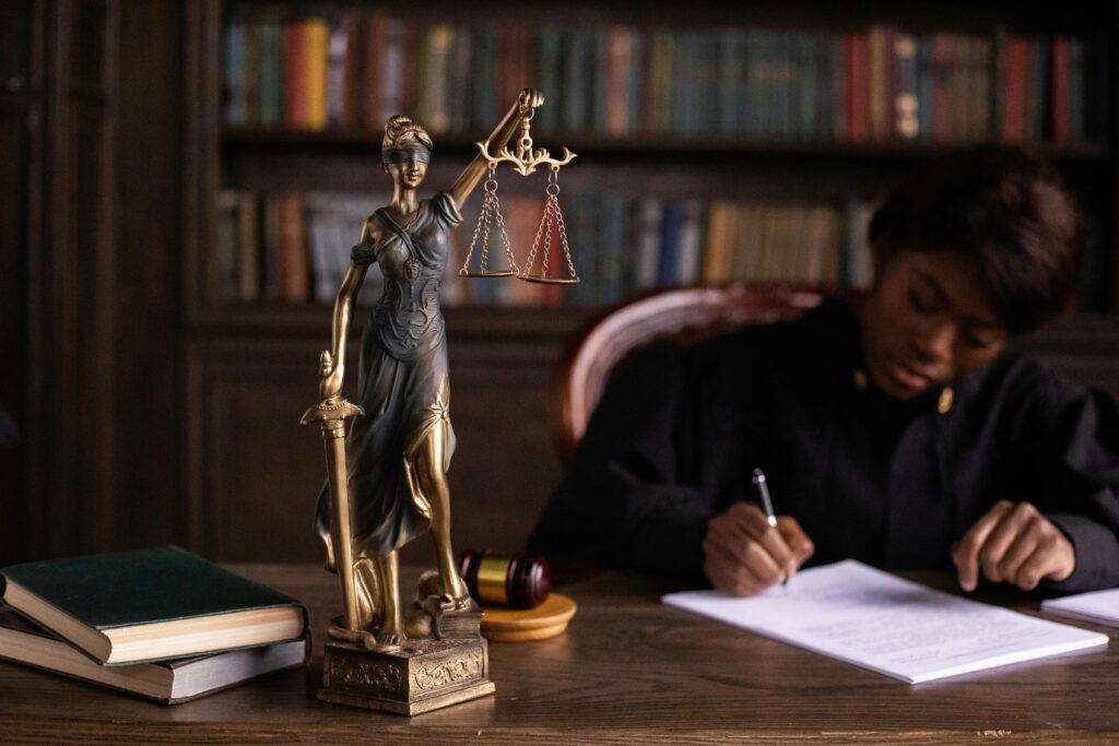 A judge signing document