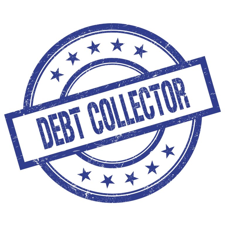 A blue and white stamp featuring the words "Morgan and Associates Debt Collection" in bold letters. The stamp is circular with stars around the edges and a distressed texture.