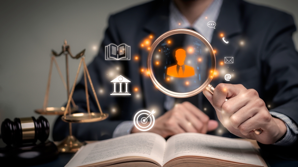 Justice lawyers with Judge gavel, Businessman in suit or lawyer Hiring lawyers in the digital system. Legal law, prosecution, legal adviser, lawsuit, detective, investigation, legal consultant..