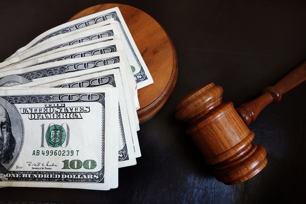 Judges court gavel and assorted money                               