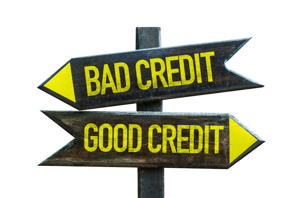 Good Credit - Bad Credit signpost isolated on white background
