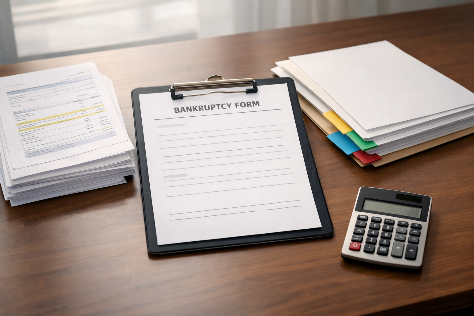 Bankruptcy forms and bank statements organized for discharging gambling debt in bankruptcy in Texas