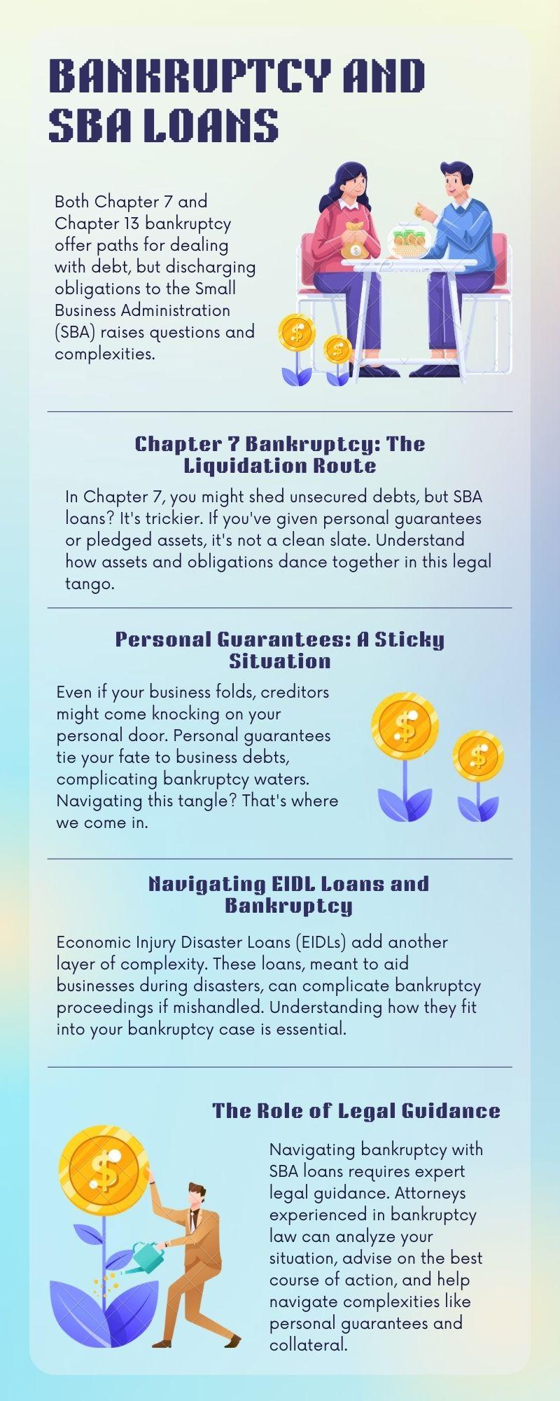 Bankruptcy infographic with information on SBA loans and their dischargeability.