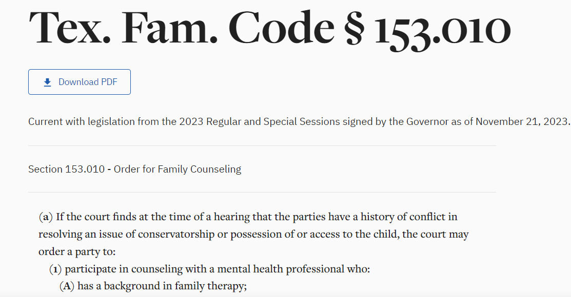 Can therapy be used against you in a divorce if the Texas farm code applies?