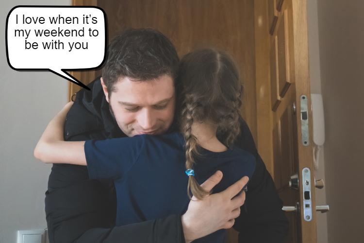 A man and a young girl embracing in a heartfelt hug,