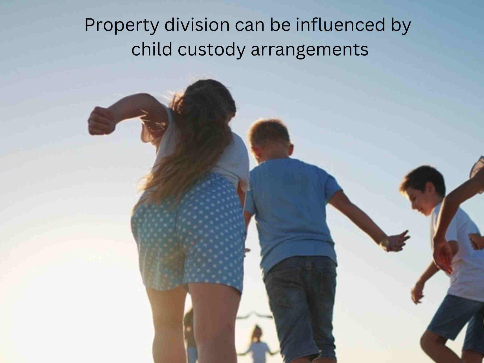 Children playing outside while text explores the intricacies of property division and child custody,