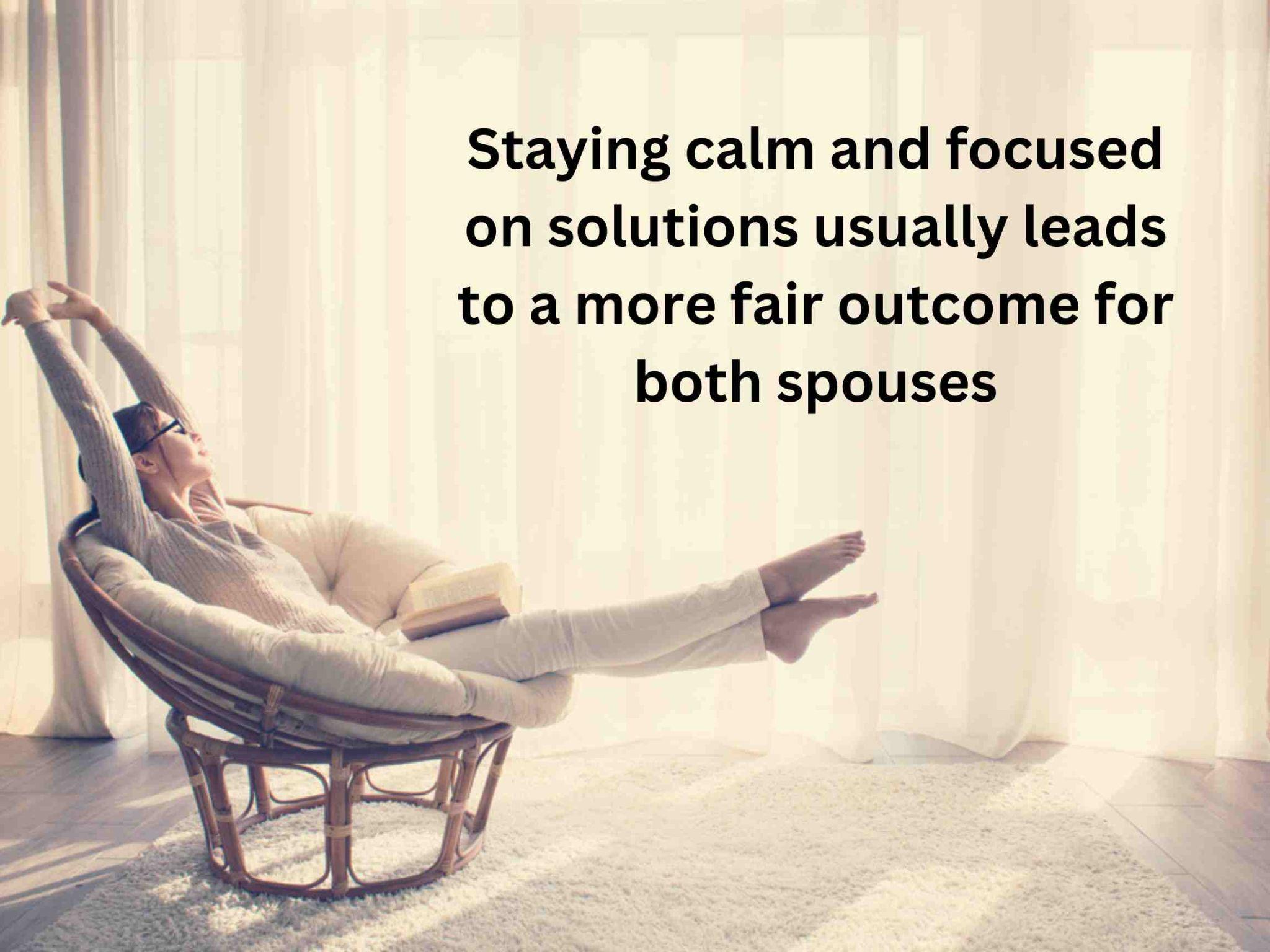 Person relaxing on a round chair in a bright room, that promote staying calm and focused, ensuring fair outcomes.